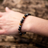Bracelet "3 Protections" en Oeil de Tigre, Hématite & Obsidienne Noire - larbredeschakras.com