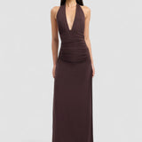 Estera – Rochie maxi cu bretele halter și decolteu în V