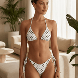 White Halter Polka Dot Triangle Bikini Set