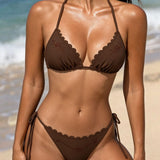 Kavos Halter Embroidered Bikini Set
