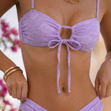 Violetinis Gėlių Raštuotas Bandeau Bikini Komplektas
