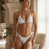 Žydras Gėlių Šnervinis Bikini Komplektas