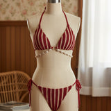 Raudonas O-žiedas kontrastingas bikini rinkinys