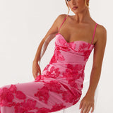 Iustina – Rochie maxi brodată în nuanță de roz