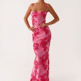 Iustina – Rochie maxi brodată în nuanță de roz