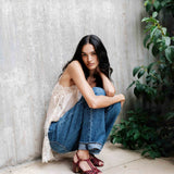 Therese 55 Sparkling Sheepskin and Mesh Garnet