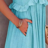 Sorina – Rochie maxi cu bretele și volane