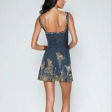 Adina – Rochie mini albastră cu imprimeu cosmic
