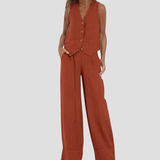 Jessica - Set Vestă cu Nasturi și Pantaloni Largi