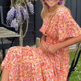 Sabina – Rochie maxi cu flori și volane