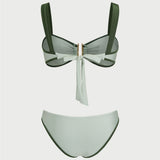 Žalias Kontrastingas Bandeau Bikini Rinkinys