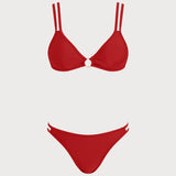 Raudonas trikampis bikini rinkinys su O-žiedu