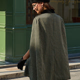 Žalias Plaid Cape Paltas su Rankovėmis