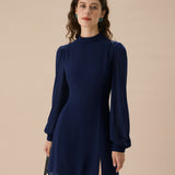 Blue Round Neck Tunic Mini Dress