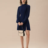 Blue Round Neck Tunic Mini Dress