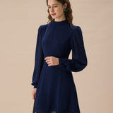 Blue Round Neck Tunic Mini Dress
