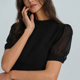 Juoda Mini Suknelė su Mock Neck