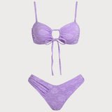 Violetinis Gėlių Raštuotas Bandeau Bikini Komplektas