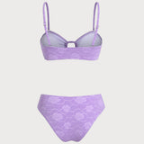 Violetinis Gėlių Raštuotas Bandeau Bikini Komplektas
