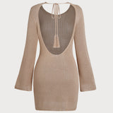 Khaki Bell Sleeve Beach Cover-Up