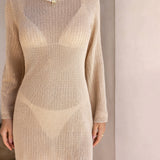 Khaki Bell Sleeve Beach Cover-Up