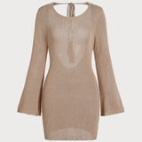 Khaki Bell Sleeve Beach Cover-Up