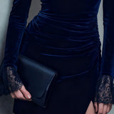 Blue Velvet Square Neck Mini Dress