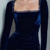 Blue Velvet Square Neck Mini Dress
