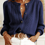 Blue Single-Button Knit Cardigan
