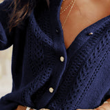 Blue Single-Button Knit Cardigan