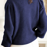 Blue Single-Button Knit Cardigan