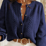Blue Single-Button Knit Cardigan