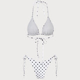 White Halter Polka Dot Triangle Bikini Set