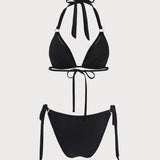 Juodas Halter O-Ring Trikampio Bikini Komplektas