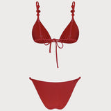 Raudonas V formos trikampis bikini komplektas