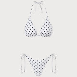 White Halter Polka Dot Triangle Bikini Set