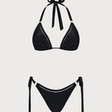 Juodas Halter O-Ring Trikampio Bikini Komplektas