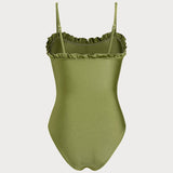 Žalias Ruffle Bralette Vienos Dalies Maudymosi Kostiumas