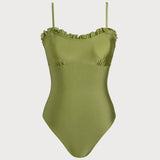 Žalias Ruffle Bralette Vienos Dalies Maudymosi Kostiumas