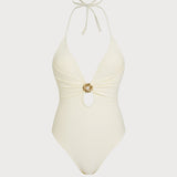 Off-White Halter Bralette One-Piece Swimsuit