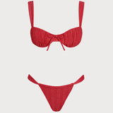 Raudonas Blizgučių Bikini Rinkinys