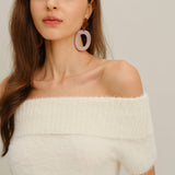 Bežiniai Off The Shoulder Trikotažo Marškiniai