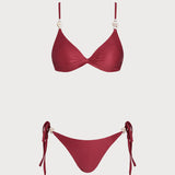 Raudonas V formos trikampio bikini rinkinys