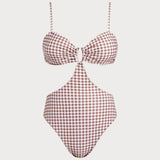 Kavos Plaid Vienos Dalies Maudymosi Kostiumas" could be rewritten as "Kavos Raštuotas Vienos Dalies Maudymosi Kostiumas.
