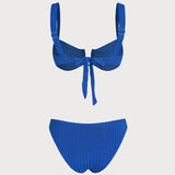 Blue Textured Triangle Bikini Set