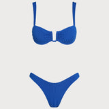 Blue Textured Triangle Bikini Set