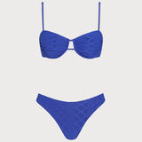 Tekstūruotas mėlynas virvutės bikini rinkinys