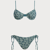 Žalias Gėlių Bikini Komplektas su Viela