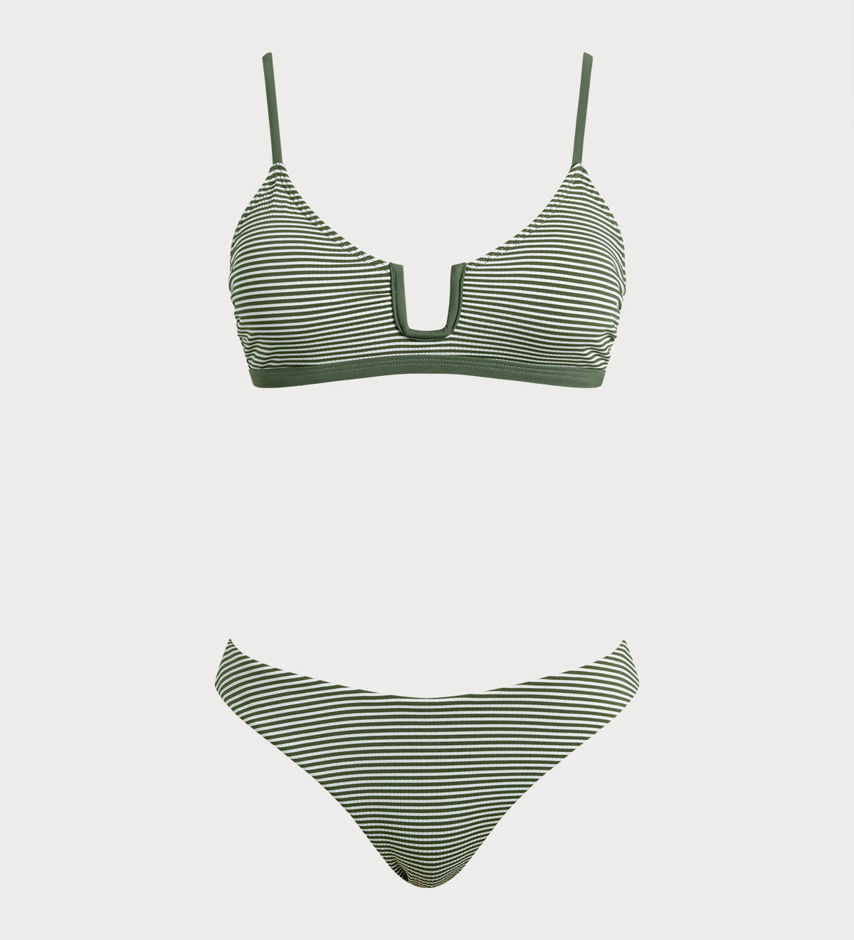 Žalios Juostuotos Armijos Bralette Bikini Komplektas