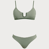 Žalios Juostuotos Armijos Bralette Bikini Komplektas